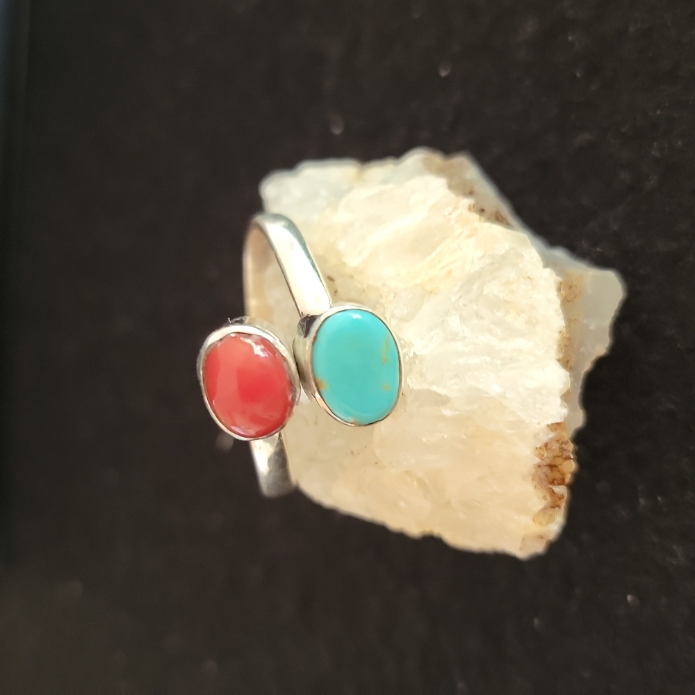 Silver Ring with Red and Blue Stones